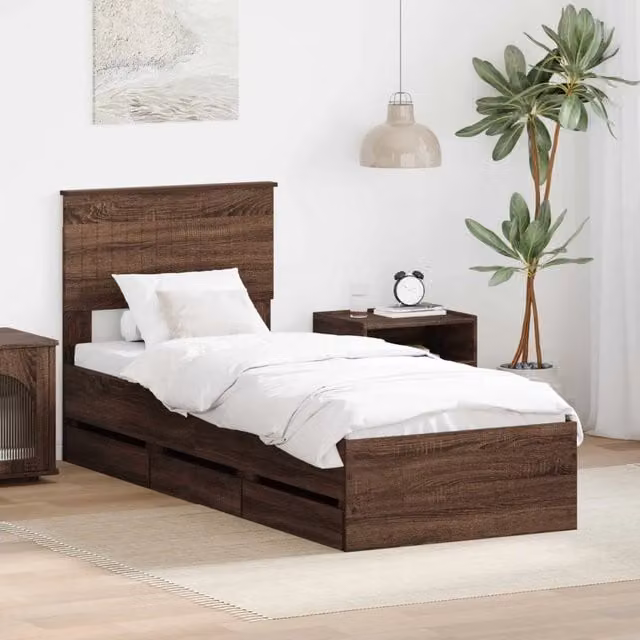 Letto moderno con contenitore e cassetto in rovere marrone L 75 cm x P 190 cm