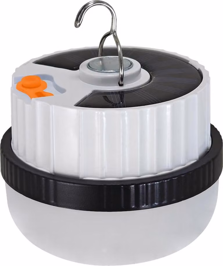 Lampada solare portatile da campeggio, bianca e nera, colore neutro, LED, 10 W, ricaricabile via USB, UFO Eco-Light