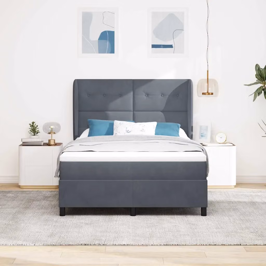 Letto ibrido con testiera in velluto vidaXL Grigio, L 140 x P 200 cm
