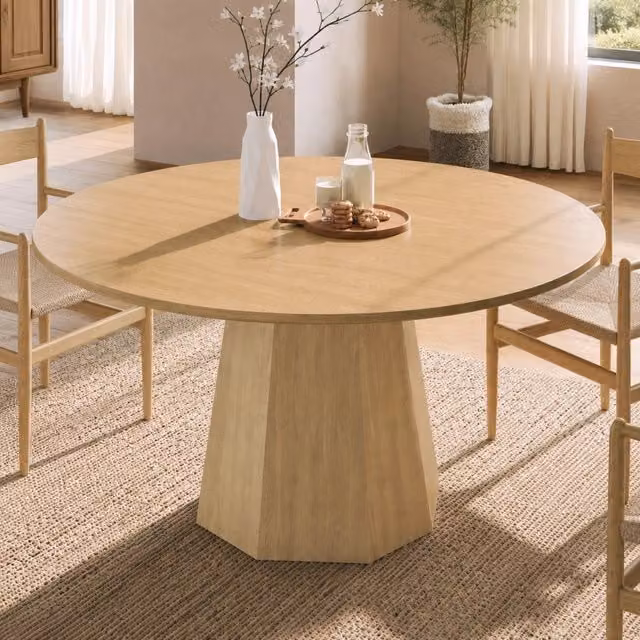 Tavolo da pranzo rotondo da 120 cm in MDF color rovere per 4-6 persone