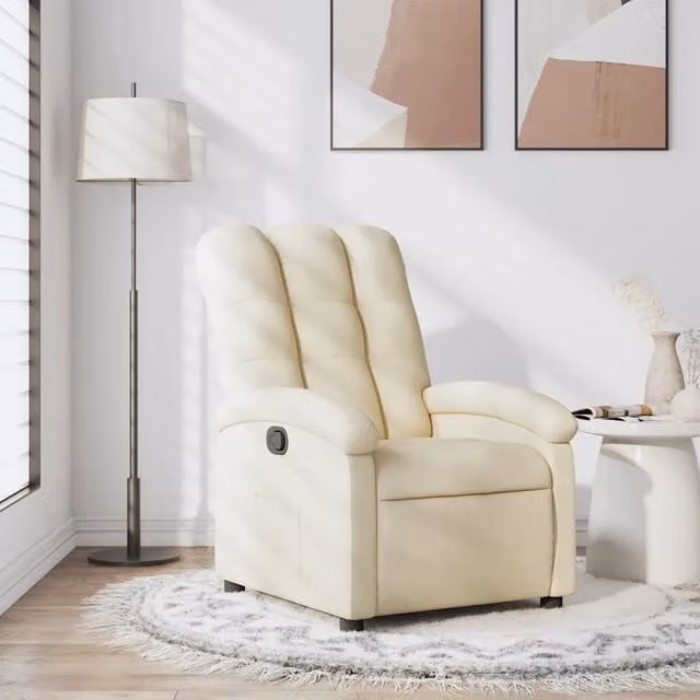 Poltrona reclinabile relax vidaXL in tessuto beige con braccioli e leva manuale