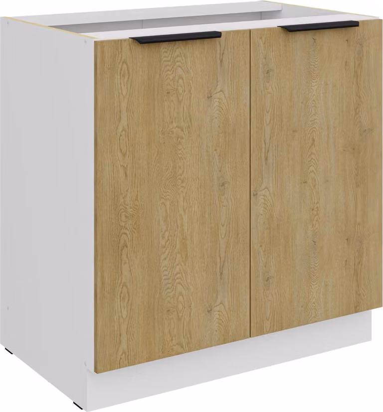 Mobile base da cucina 80 cm CREMONA, rovere chiaro + bianco opaco, cucina, angolo cottura, blocco cucina, cucina componibile