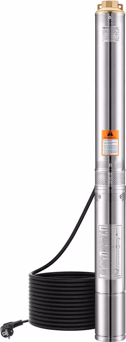 Pompa sommergibile per pozzi profondi Pompa dell'acqua in acciaio inossidabile Potenza in ingresso 1100 W, prevalenza massima 246 piedi, portata 100 l/min per irrigazione agricola, abbeveraggio del bestiame, approvvigionamento idrico residenziale, estrazi
