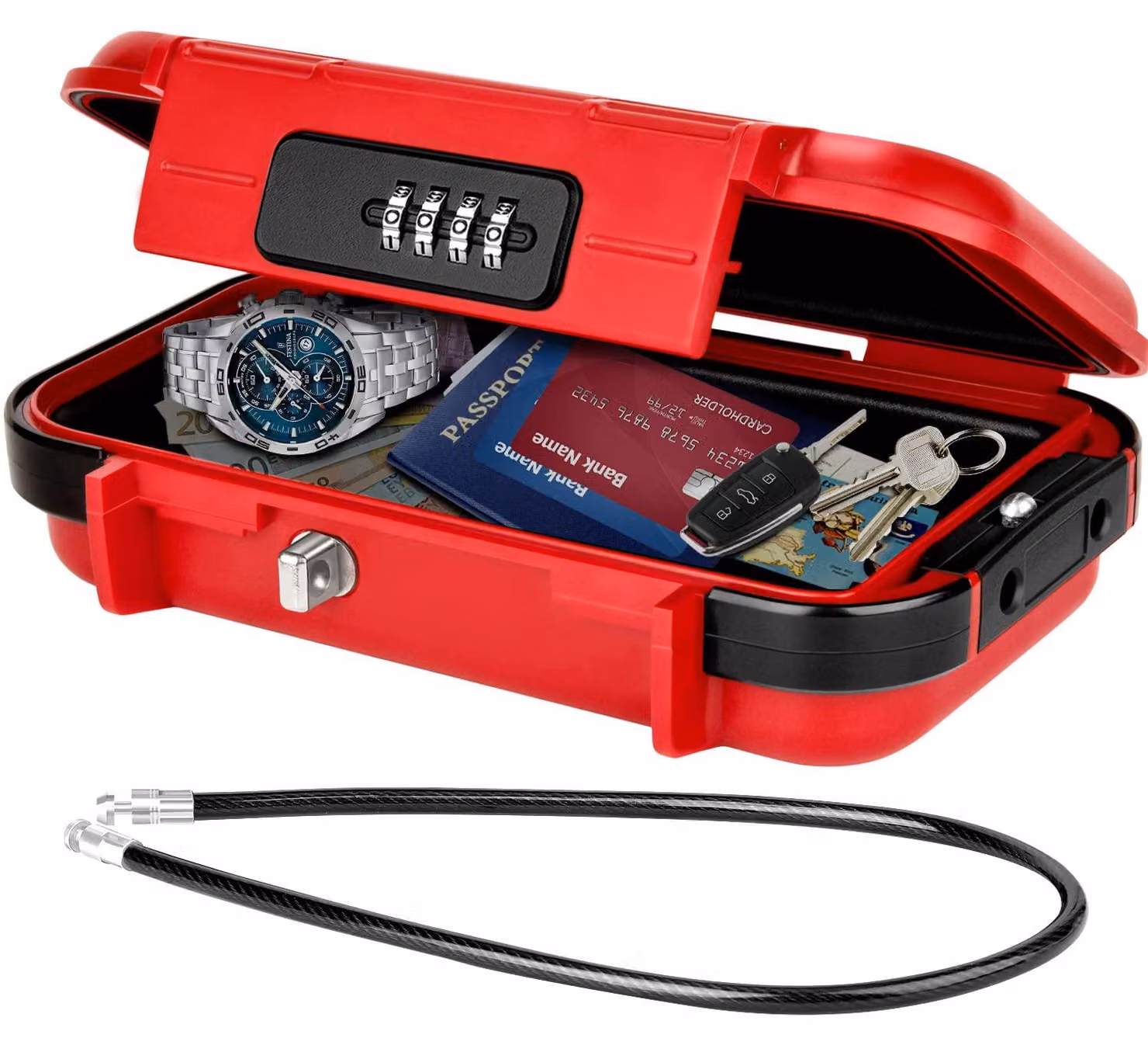 Cassaforte portatile rossa - Serratura a combinazione - 23,5 x 14 x 6 cm - Plastica - Ideale per viaggi e uso domestico