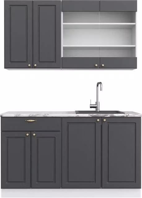 Cucina completa Fame-Line Antracite-oro/Bianco 140 cm senza piano di lavoro Vicco