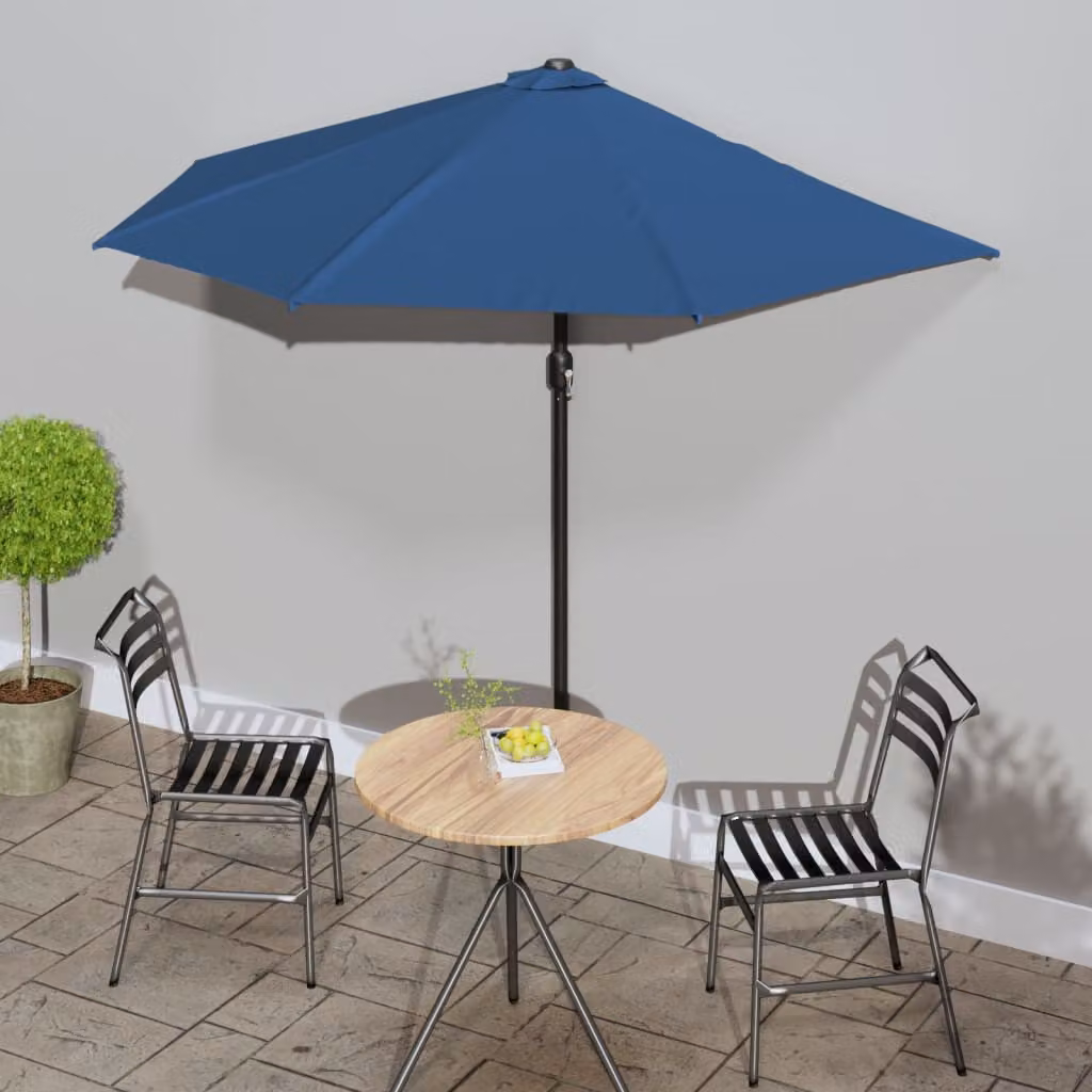 The Living Store Ombrellone da balcone asta in alluminio blu 270x144x222cm semicircolare