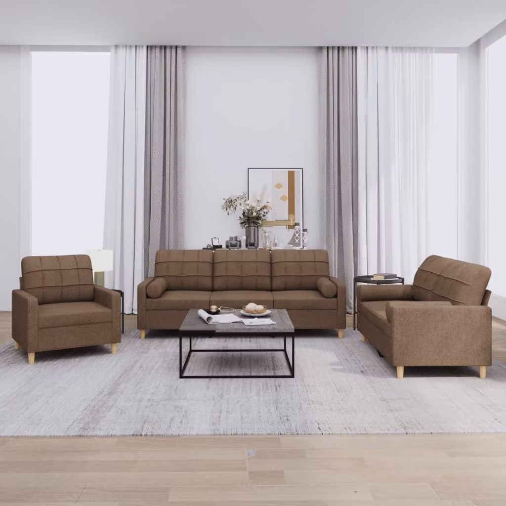 Maison Exclusive - Set divano 3 pezzi con cuscini in tessuto marrone