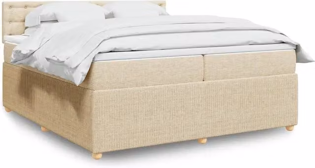 Letto Ibrido vidaXL con Giroletto a Molle e Materasso in Tessuto Beige e Bianco L/P: 200 x 200 cm