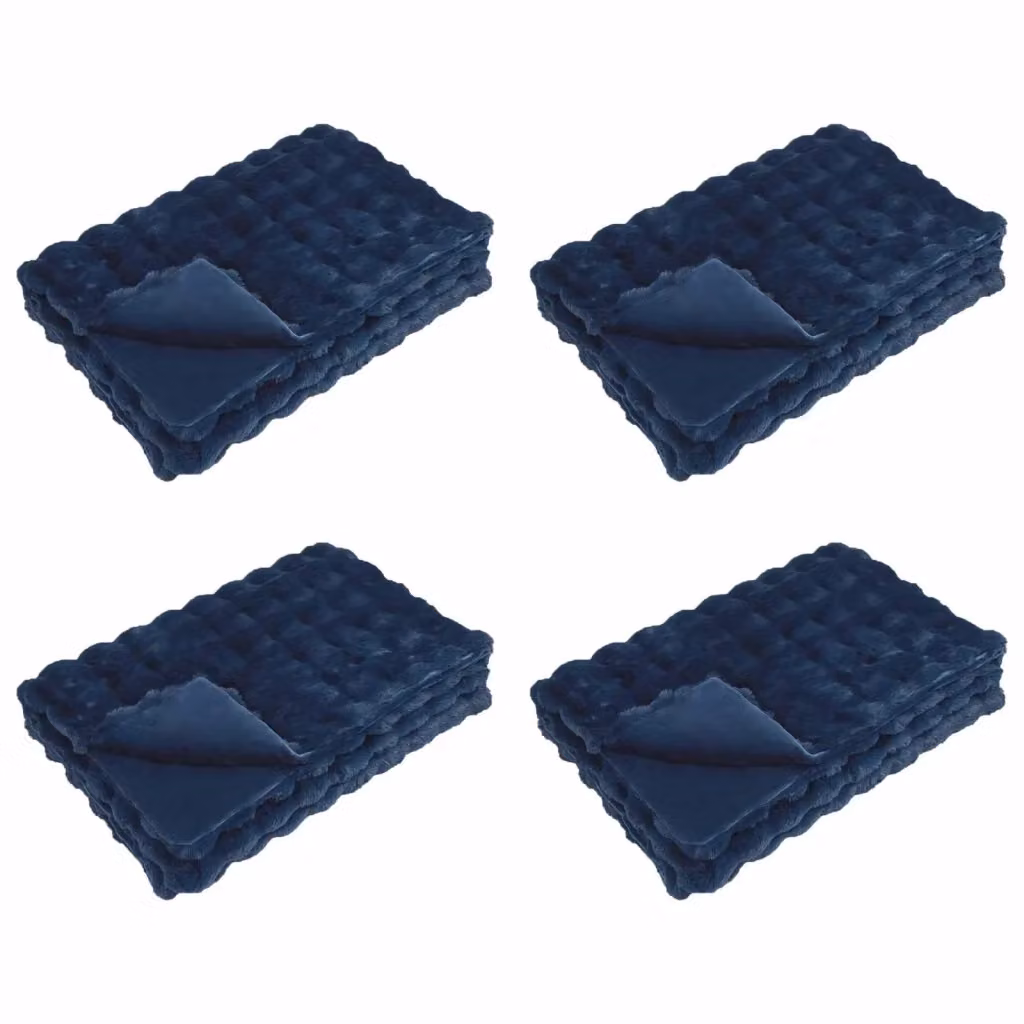 Set di 4 copertine antiscivolo vidaXL Olite in finta pelliccia di coniglio blu, L 150 x P 130 x H 4 cm – 2