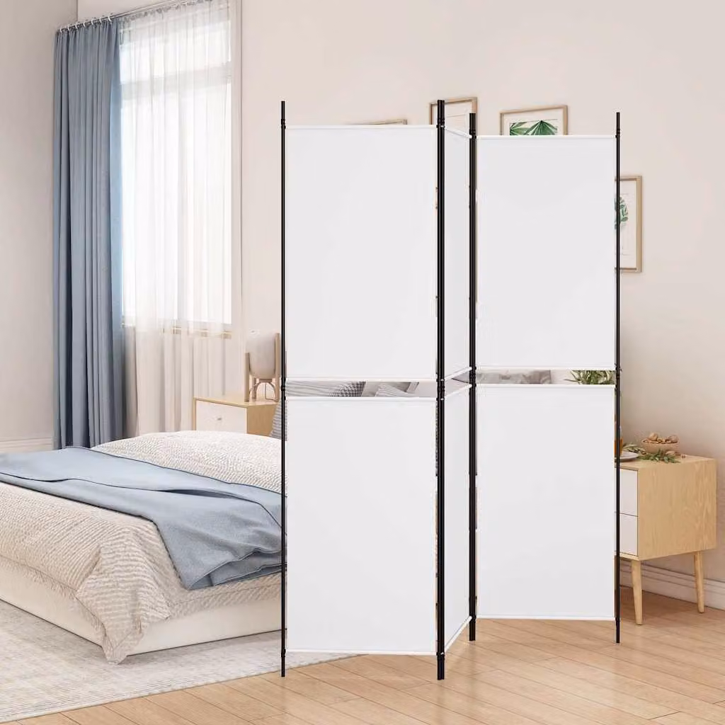 Divisorio a 3 Pannelli vidaXL in Tessuto Bianco L: 150 cm, H: 180 cm