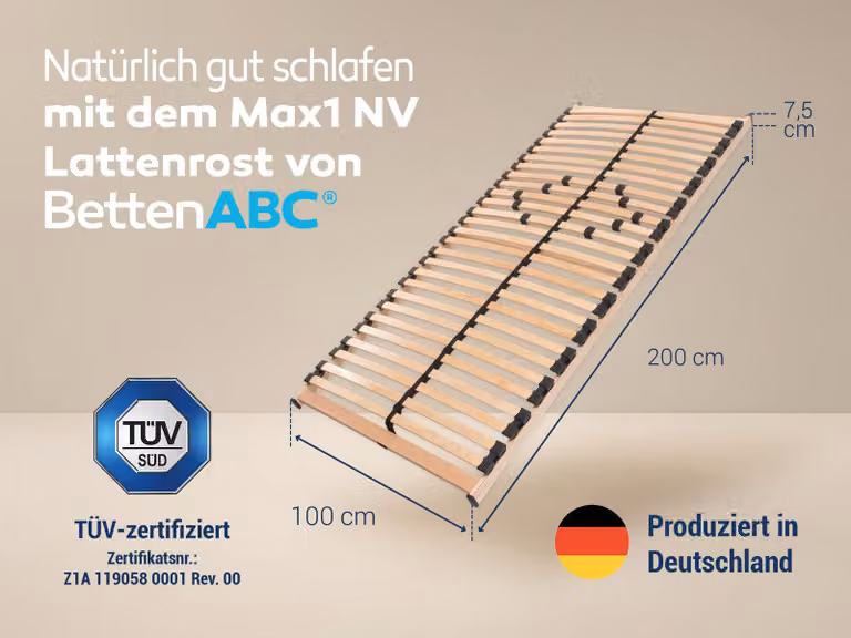 Telaio a doghe Max NV MZV per l'autoassemblaggio con 28 doghe, barra continua, SÜD GS, dimensioni: 100x200