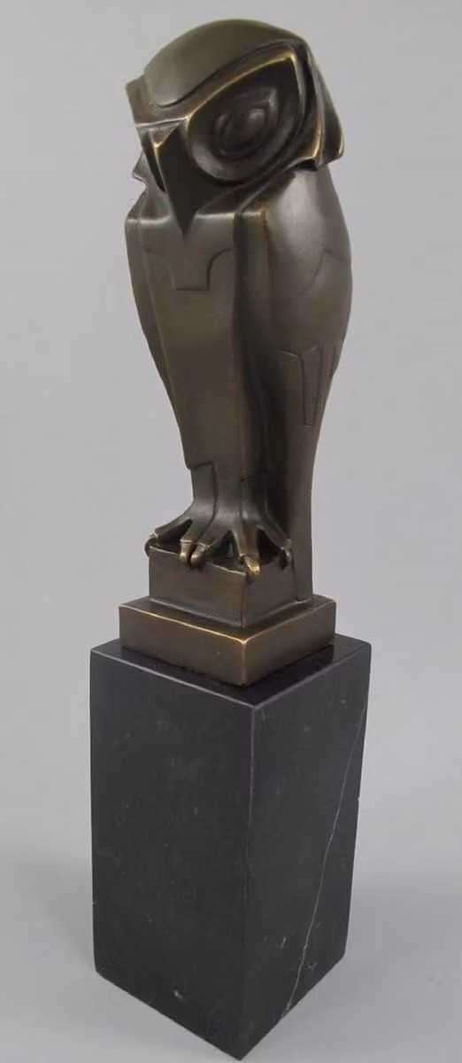 Casa Padrino figurina decorativa in bronzo gufo su base di marmo bronzo / nero 7 x 7 x h. 33 cm - Scultura decorativa in bronzo - Decorazione da scrivania - Accessori di decorazione - Accessori