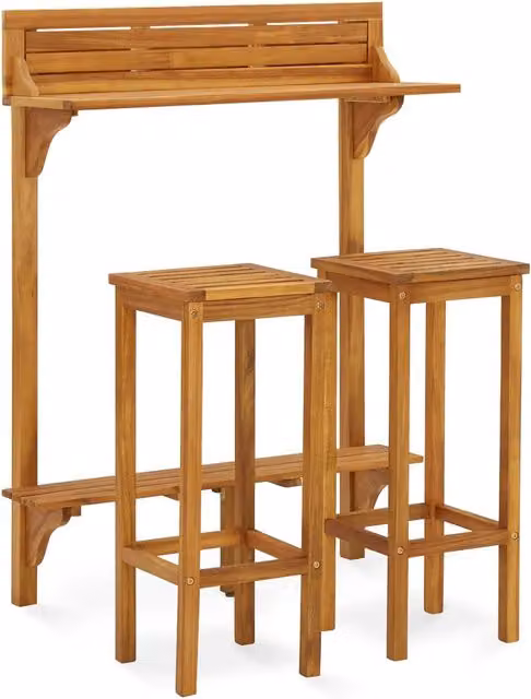 Set da Bar da Balcone 3 pz in Legno di Acacia Marrone per Giardino e Terrazzo – 1