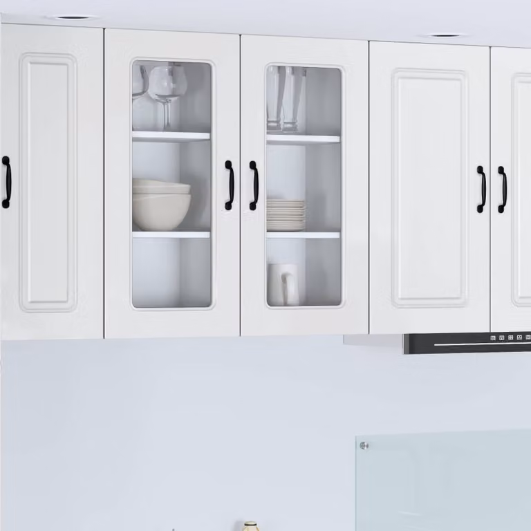 vidaXL Pensile da cucina Kalmar moderno con ante in vetro Bianco Lucido L/P/H: 40 x 31 x 80 cm