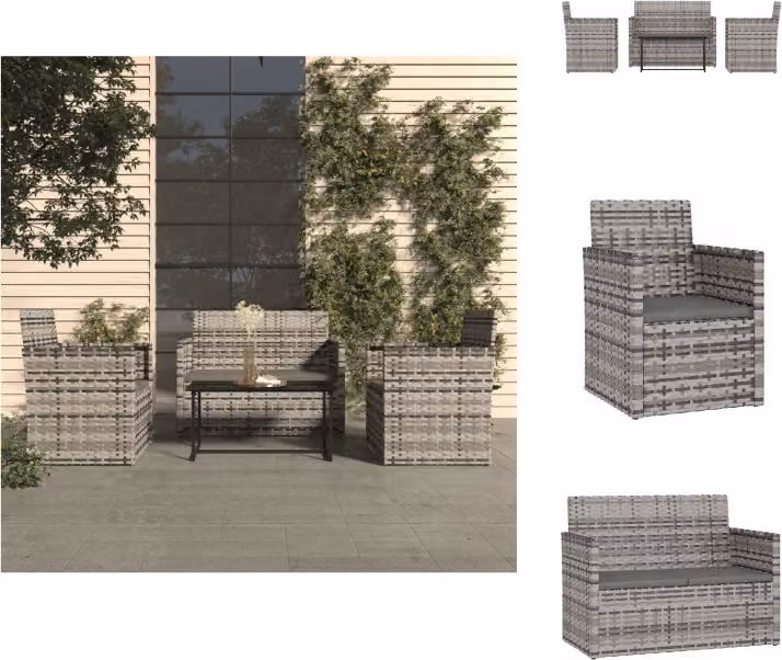 vidaXL Set da salotto da giardino 4 pezzi con cuscini in poly rattan grigio - Set di mobili da giardino
