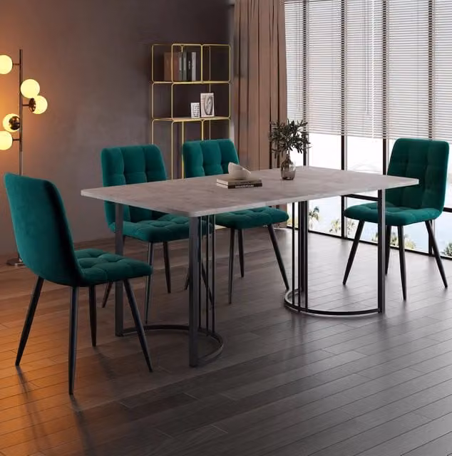 Set da pranzo 5 pezzi 140x80 cm in MDF grigio e verde, stile moderno