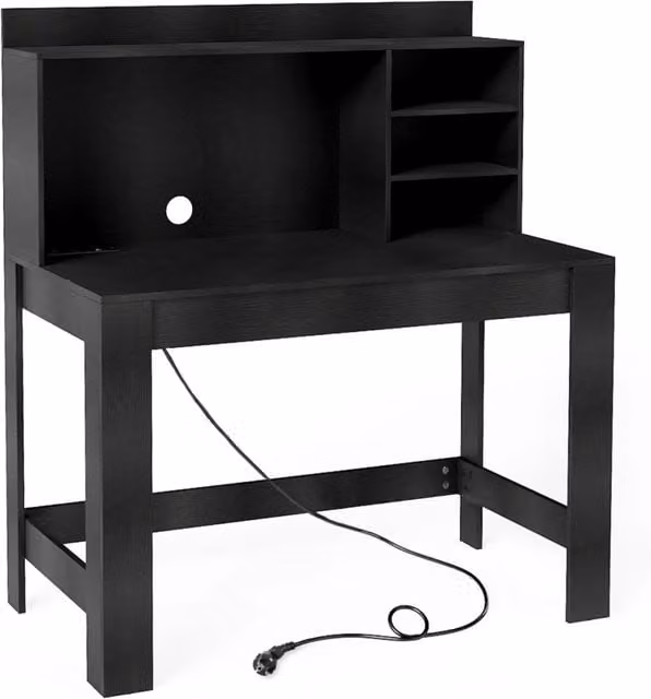Scrivania moderna per computer e ufficio in MDF laminato nero con foro passacavi e struttura a X L: 108 cm, P: 64 cm, H: 60 cm – 1