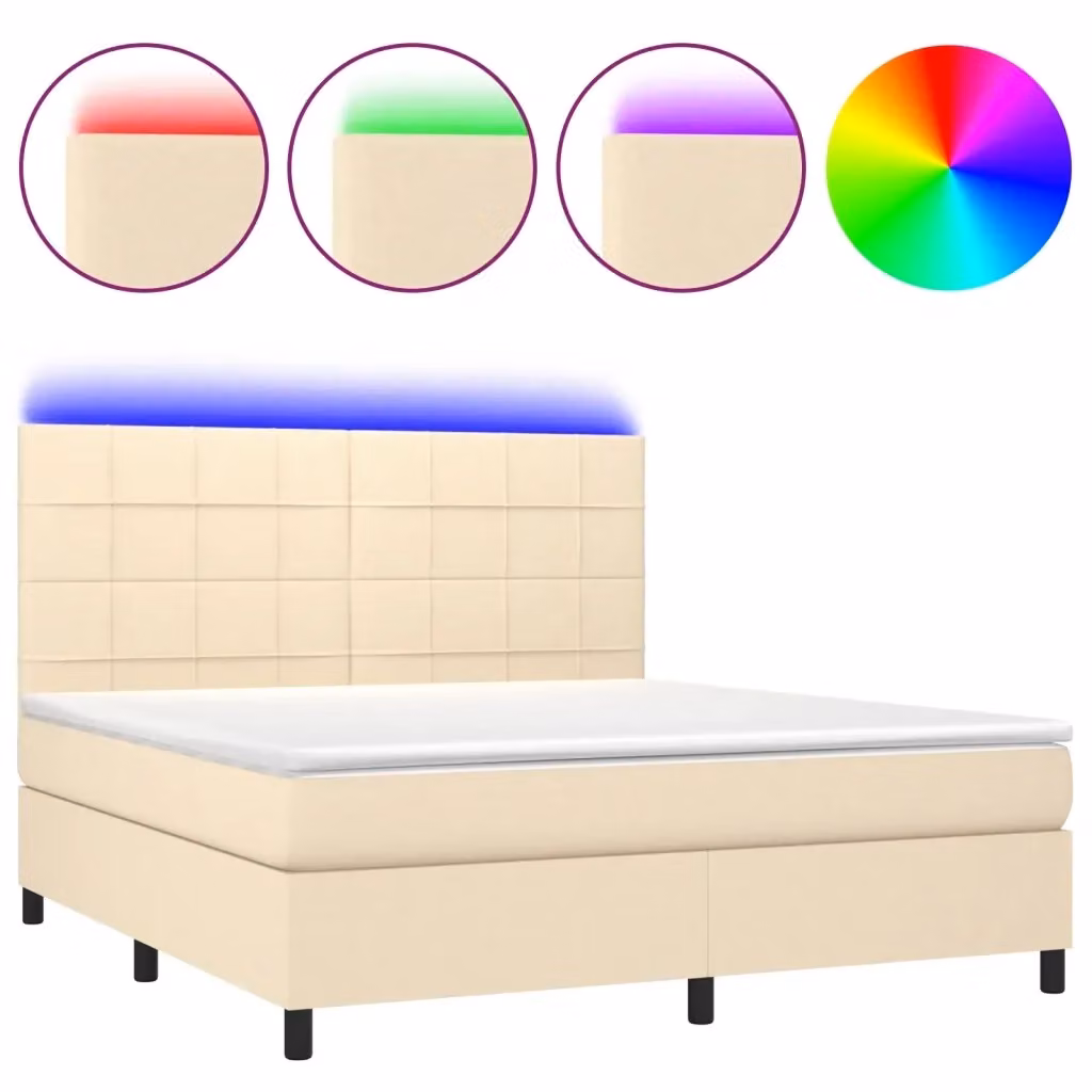 Letto Ibrido vidaXL con Materasso, Illuminazione LED e Porte USB, Tessuto Beige e Bianco, L/P: 160 x 200 cm – 2