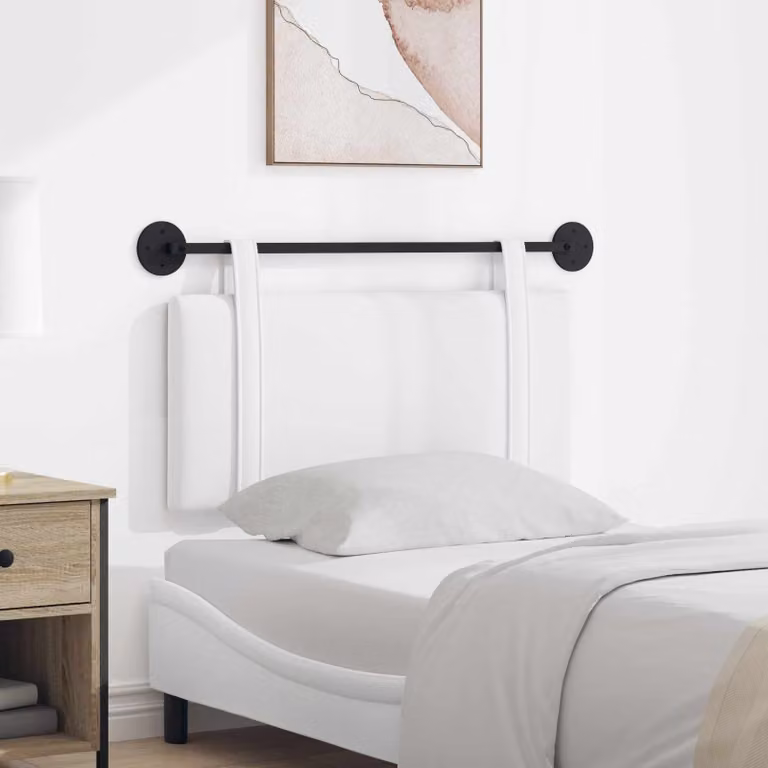 Testiera per letto sospesa vidaXL in tessuto bianco con pannello imbottito e struttura in legno e metallo
