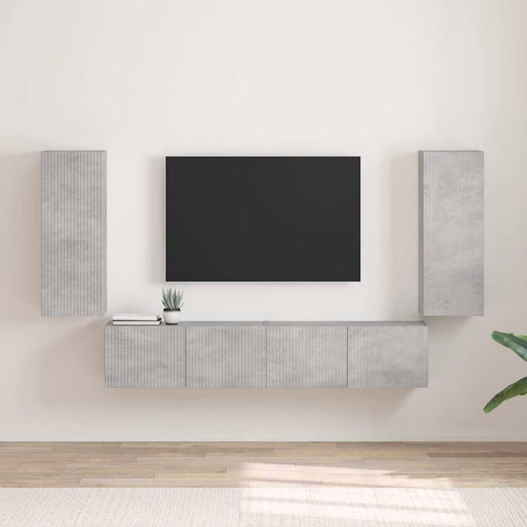 Set di 2 mobili TV da parete vidaXL moderni in legno ingegnerizzato e MDF, colore grigio cemento