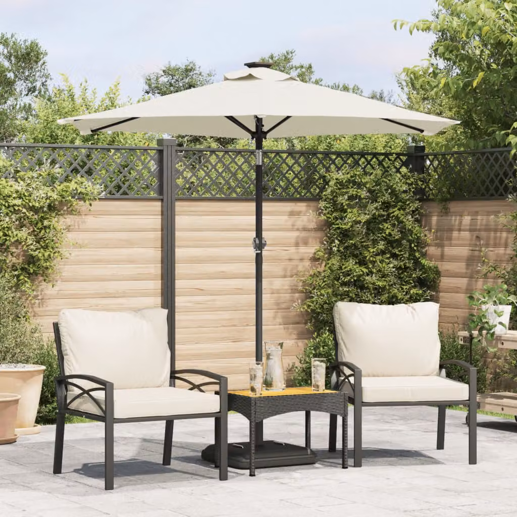 Ombrellone da giardino vidaXL in poliestere beige con palo centrale in acciaio bianco L: 225 cm, P: 225 cm, H: 212 cm