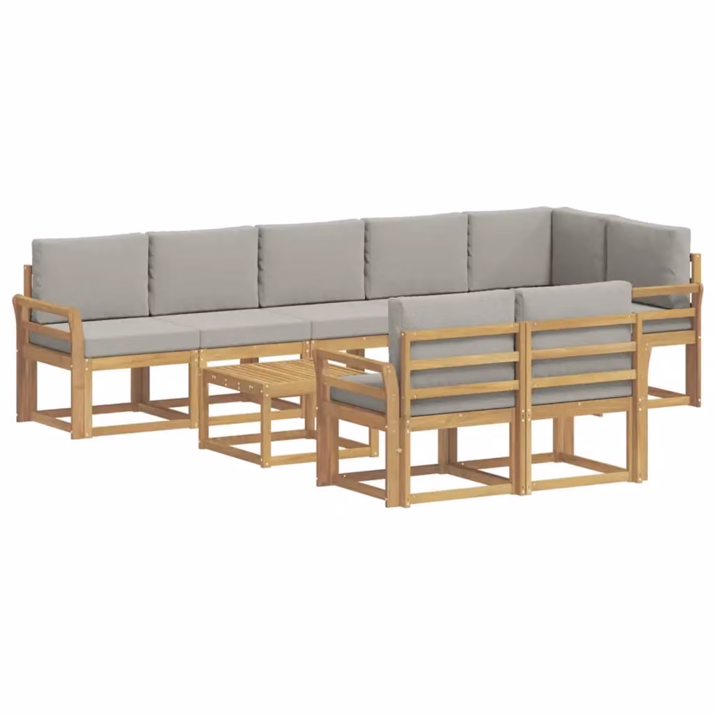 Set di divani da esterno a L con tavolino vidaXL in legno di acacia, Bianco e Grigio – 2