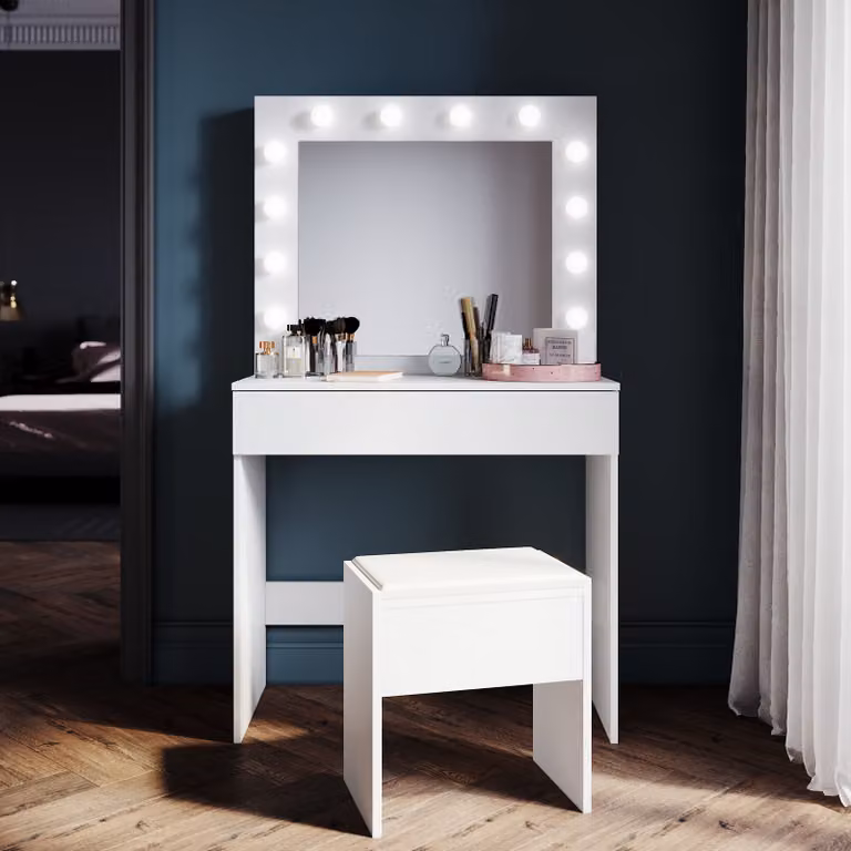 SONNI cassettiera bianca 80x40x140cm Cassettiera a luce LED con luminosità regolabile con specchio e cassetto