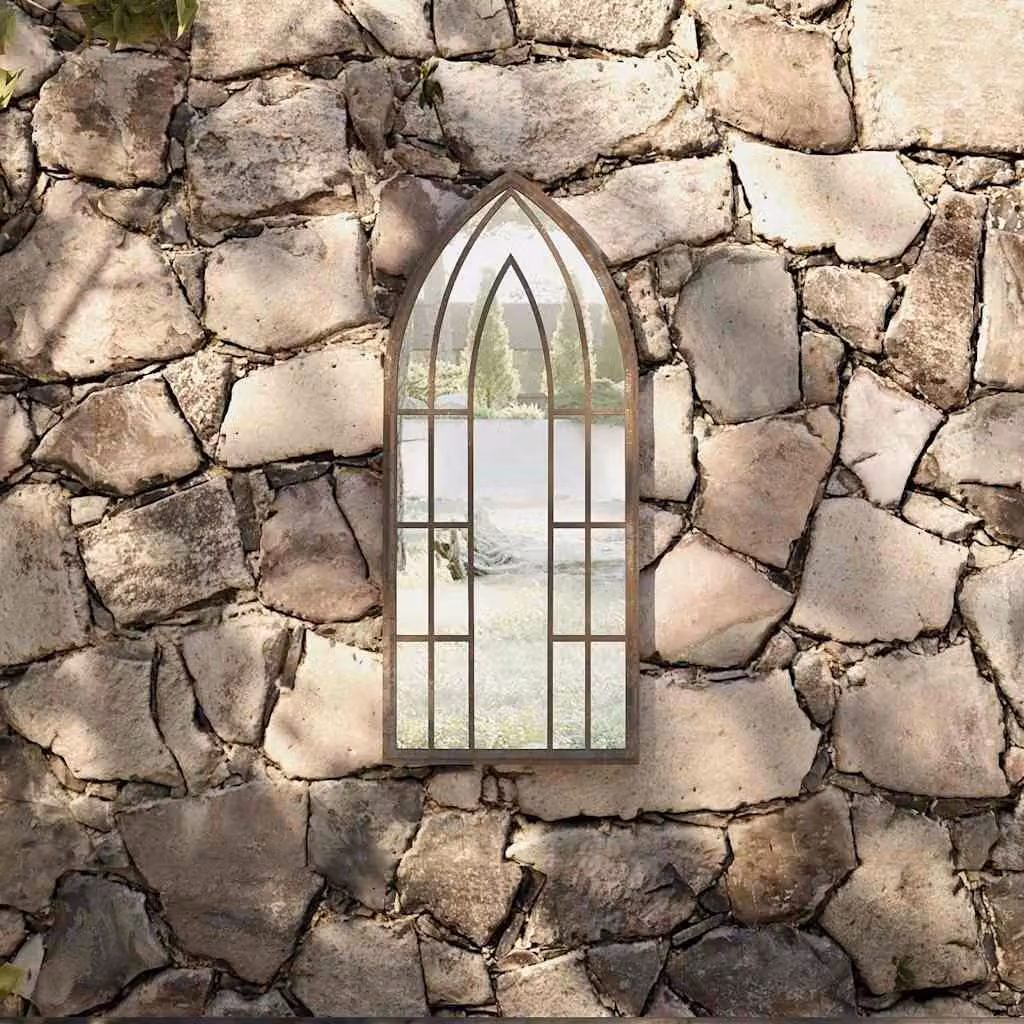 Specchio da giardino vidaXL in metallo e vetro, colore beige, da appendere al muro, L: 70 cm, P: 30 cm