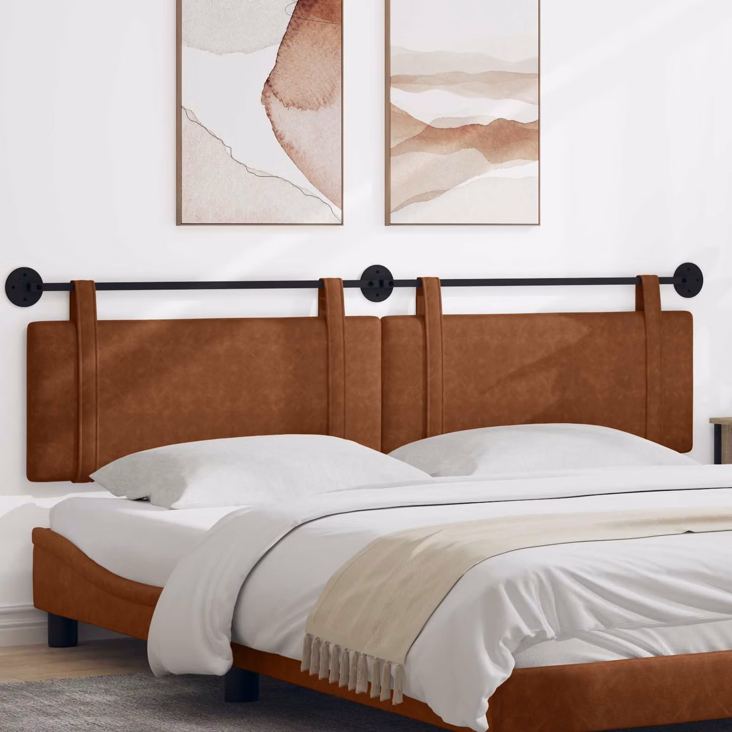Testiera sospesa vidaXL in similpelle marrone con pannello imbottito e design moderno