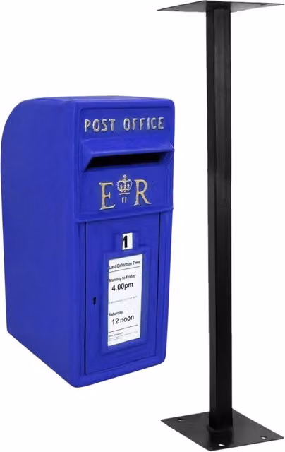 Cassetta postale MonsteShop in stile britannico in ghisa con piedistallo, colore blu, H: 57 cm, L: 37 cm, P: 24 cm