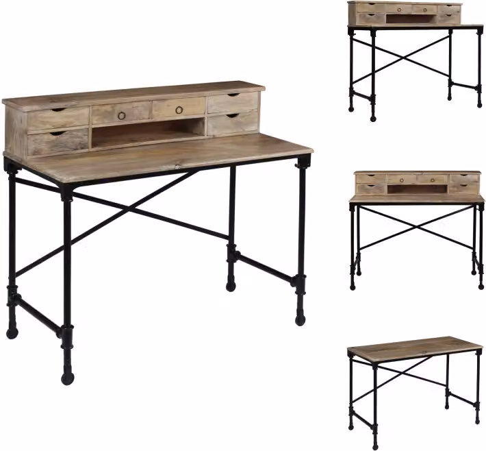 vidaXL Scrivania in legno massiccio di mango e acciaio 110 x 50 x 96 cm - Scrivanie