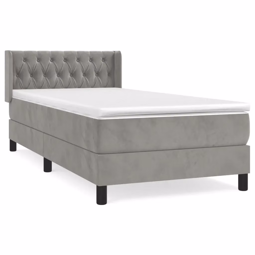 vidaXL Giroletto a Molle con Materasso Ibrido in Velluto Grigio Chiaro L/P/H: 200 x 100 x 88 cm – 2