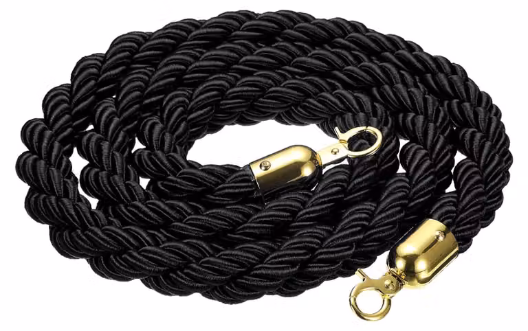 Corda di sicurezza da 1,8 metri, attorcigliata, nera e dorata, per supporti a palo