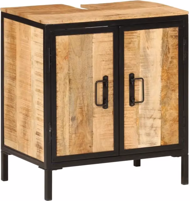 Mobile lavabo da bagno dal design pulito con ampio spazio di archiviazione 55 x 35 x 60 cm in legno di mango 02_0047351