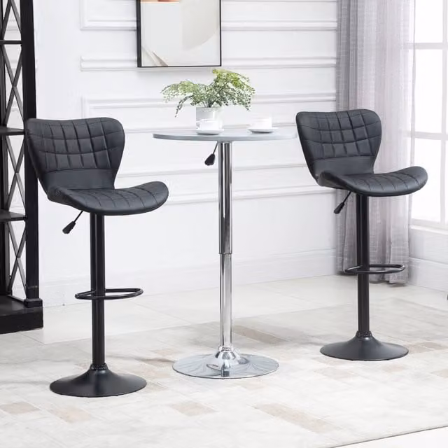 Set di 2 sgabelli da bar regolabili in altezza e girevoli 360°, pelle sintetica nera, 57x58x87-107 cm
