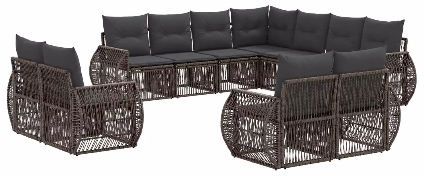 Set da giardino composto da 11 pezzi, in rattan sintetico grigio e grigio scuro