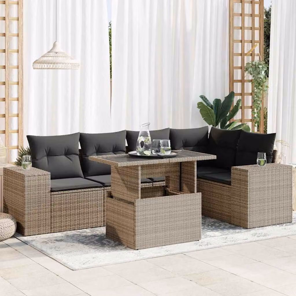 Maison Exclusive - Set da giardino 6 pezzi con cuscini Grigio Poly Rattan