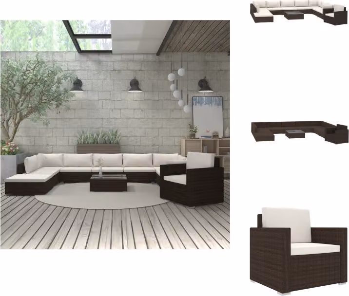 vidaXL set salotto da giardino 11 pezzi con cuscini in poly rattan marrone - Set di mobili da giardino