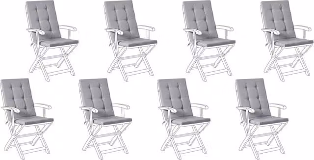 Set di 8 cuscini per sedile e schienale BELIANI grigio, impermeabili e resistenti ai raggi UV per sedie da esterno