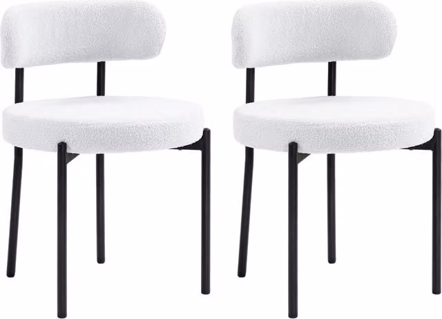 Sedie da pranzo imbottite in pile set 2 pezzi, sedie moderne con gambe in metallo, colore bianco crema per casa e soggiorno