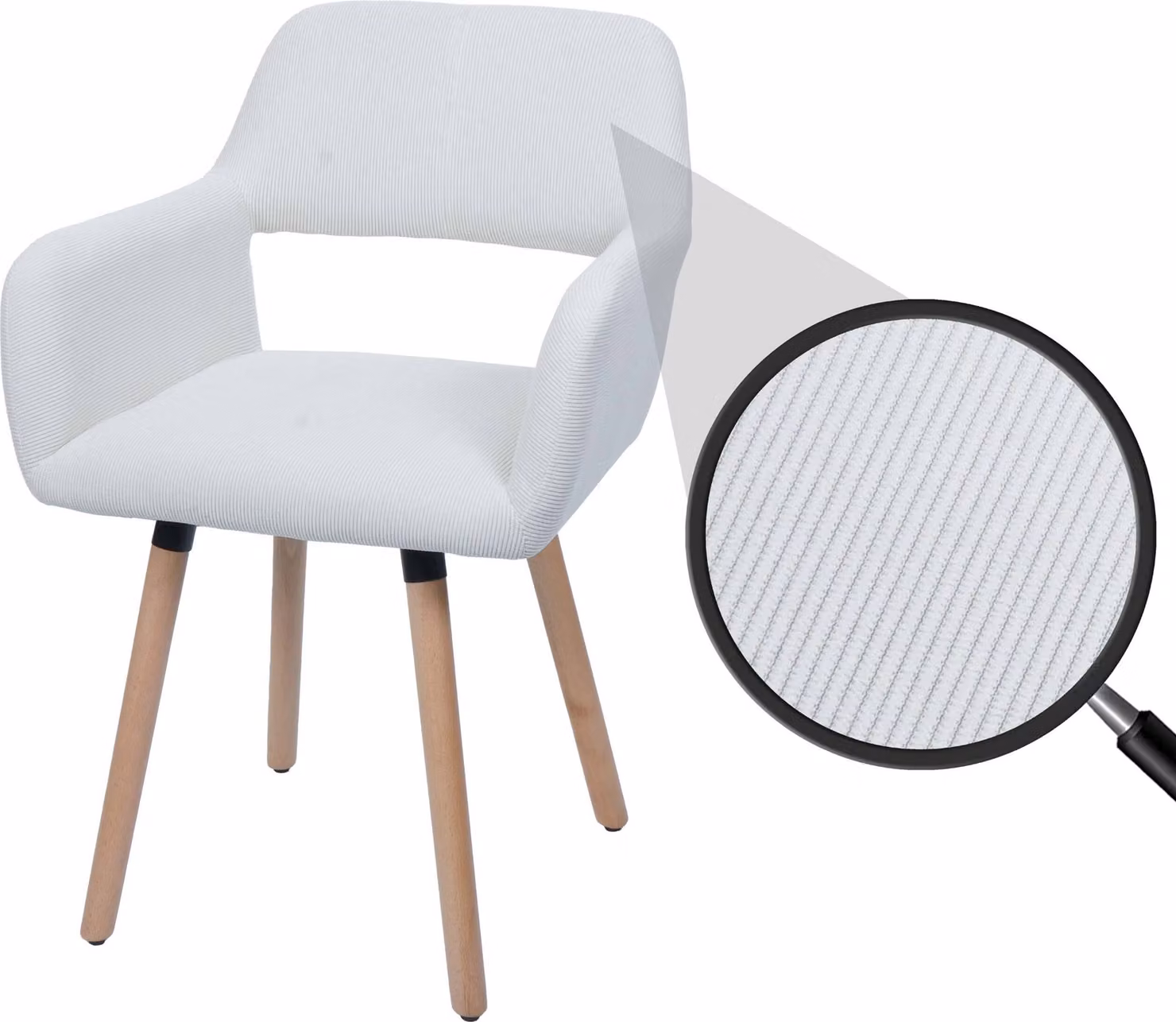 Sedia da pranzo HWC-A50 II, sedia da cucina sedia imbottita, legno tessuto/corda tessile (400g/m²) ~ bianco crema
