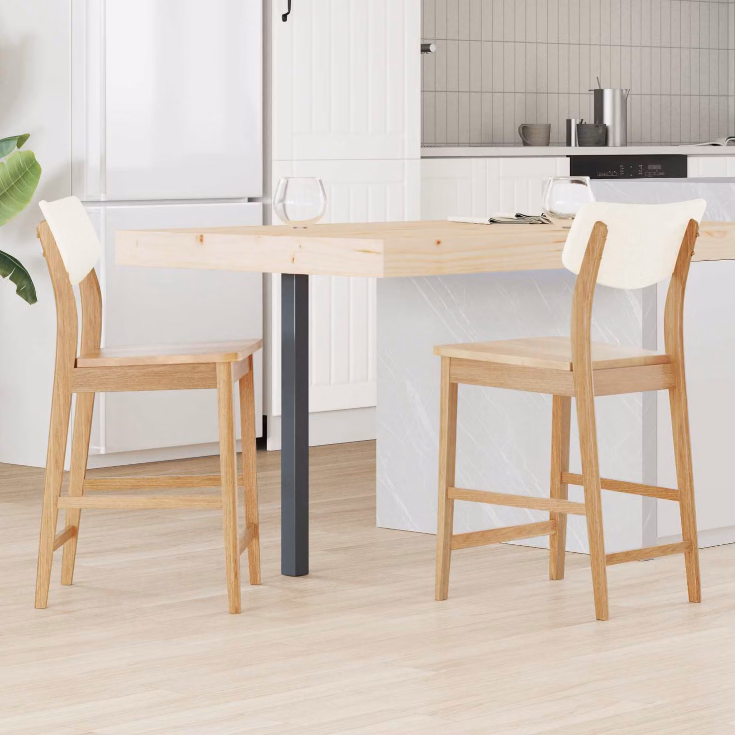 Set di 2 sedie da pranzo moderne vidaXL in legno di gomma naturale, L/P/H: 48 x 49 x 95 cm