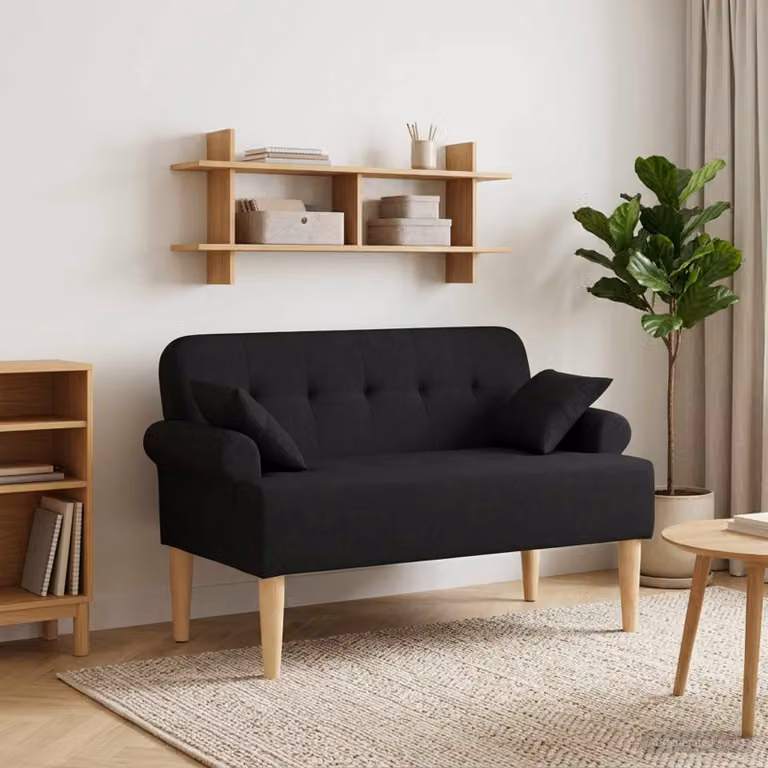 vidaXL Loveseat moderno in tessuto nero con bottoni imbottiti L: 120 cm, P: 65 cm, H: 79 cm
