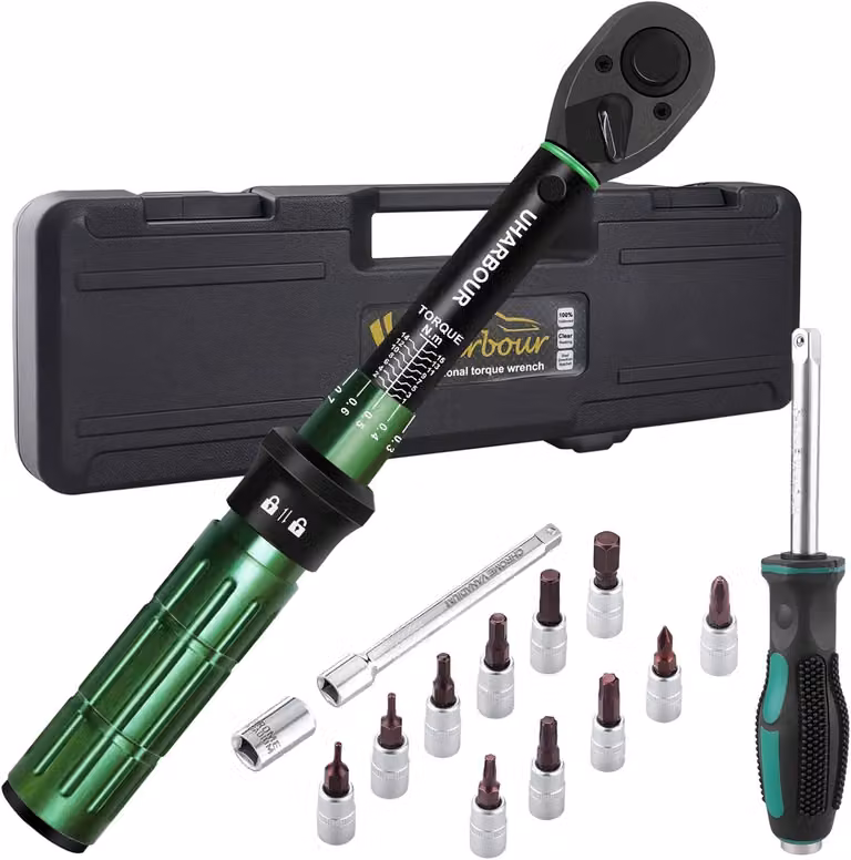 Set di chiavi dinamometriche da 1 a 15 Nm, attacco da 1/4 di pollice, precisione ± 3%, con inserti e prolunga, per la riparazione di biciclette