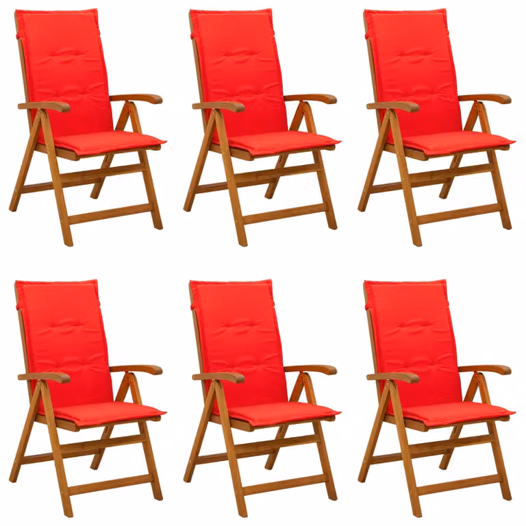 Set di 6 sedie da giardino reclinabili vidaXL in legno di acacia naturale con cuscini inclusi