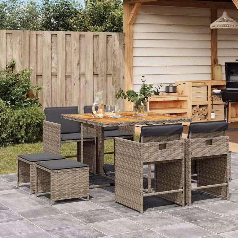 vidaXL Set da Pranzo da Giardino 9 pz in Polyrattan e Legno di Acacia Grigio e Marrone