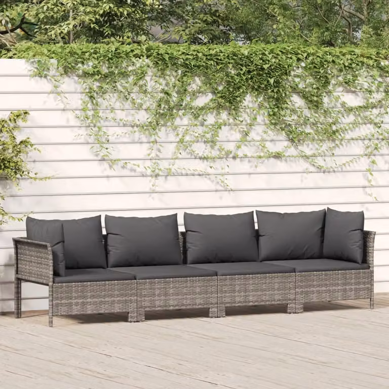 The Living Store Set salotto da giardino 4 pezzi con cuscini in poly rattan grigio