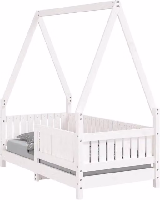 Giroletto per Bambini | Letto Infantile | Lettino Bianco 70x140cm in Legno Massello di Pino