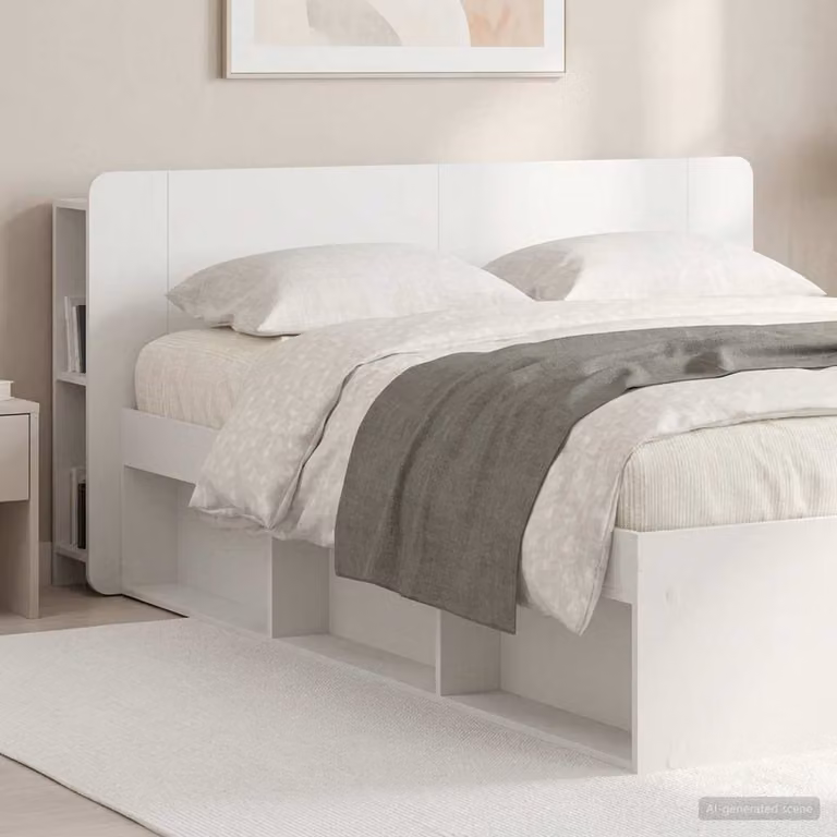 Testata del letto moderna vidaXL in legno ingegnerizzato bianco lucido con ripiani integrati L: 154,0 cm, H: 80,0 cm, P: 21,38 cm