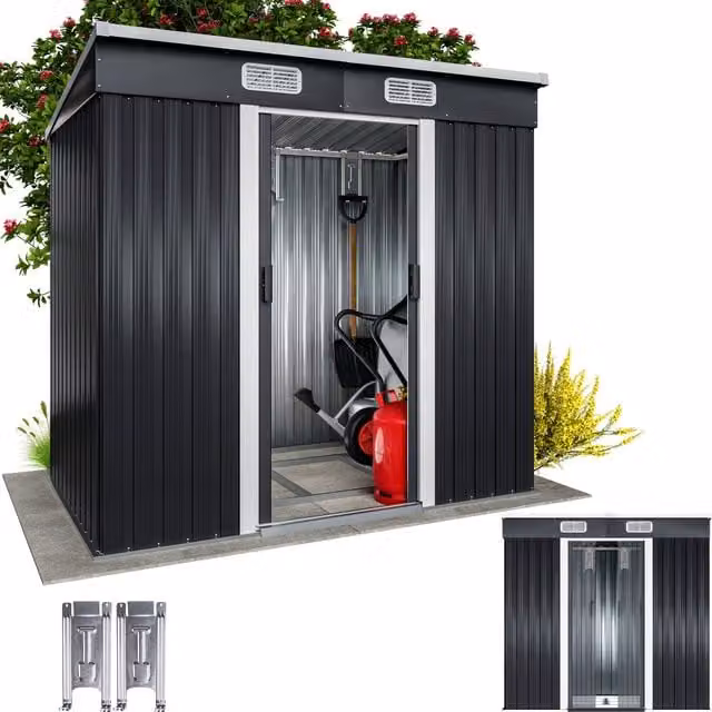 Casetta da giardino moderna Gardebruk in acciaio zincato antracite L: 196 cm, P: 122 cm, H: 181 cm